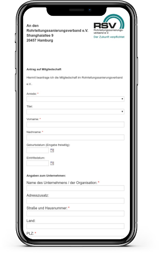 RSV-Mitgliedsantrag Online-Formular auf iPhone