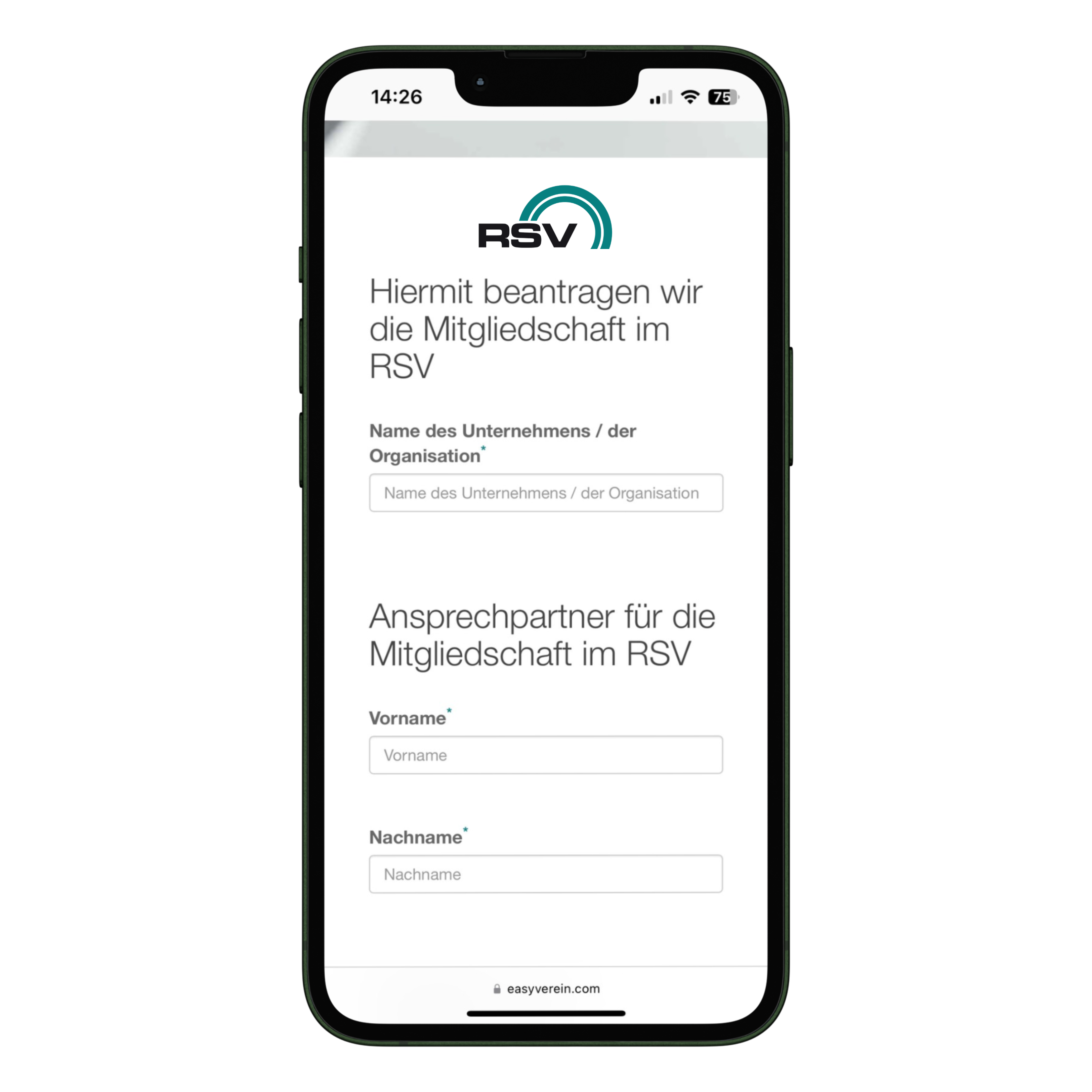 RSV-Mitgliedsantrag Online-Formular auf iPhone